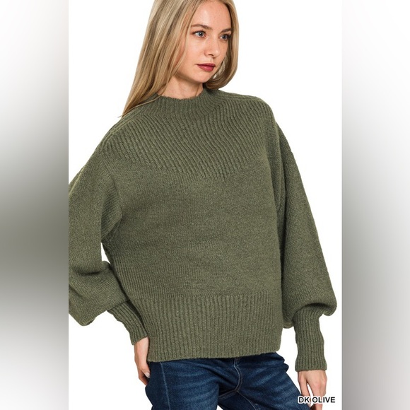 NWOT Zenana Red BALLOON SLEEVE MOCK NECK SWEATER Size Small - Picture 3 of 4